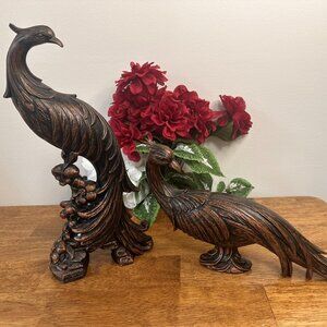Vintage Coppercraft Guild Peacocks Pheasants Resin Copper Finish Pair MCM